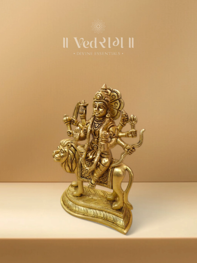 Brass Adishakti Devi Idol | Handcrafted Goddess Durga Statue | Symbol of Power, Energy & Divine Protection