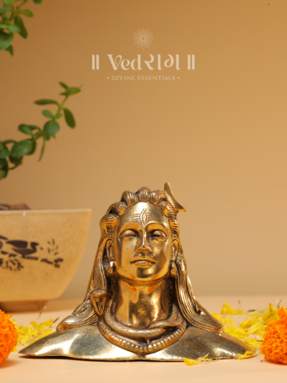 Brass Adiyogi Statue | Lord Shiva First Yogi Idol | Meditative Shiva Murti | Spiritual Brass Sculpture | Gold Finish Adiyogi Figurine | Meditation & Yoga Decor | Height - 10 cm, Weight - 893 g