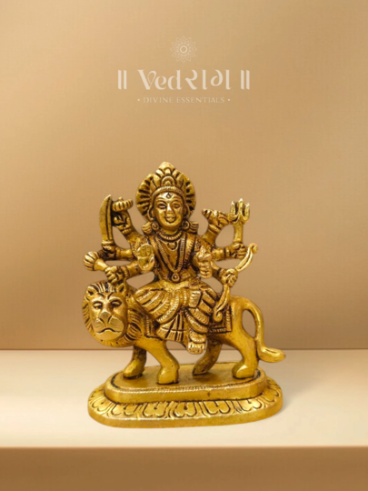 Brass Chaturbhuja Idol | Handcrafted Four-Armed Goddess Durga Statue | Divine Brass Murti for Home & Temple