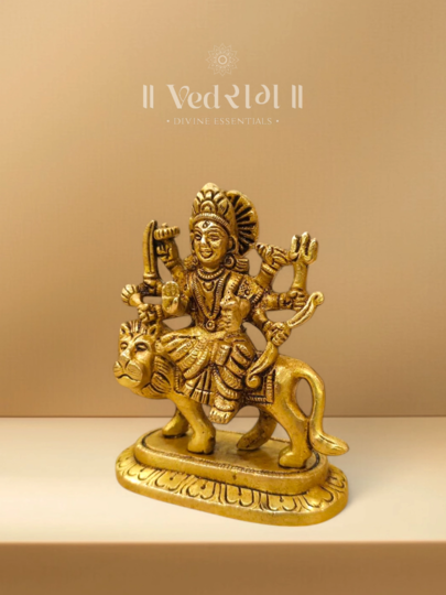 Brass Chaturbhuja Idol | Handcrafted Four-Armed Goddess Durga Statue | Divine Brass Murti for Home & Temple