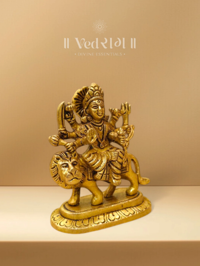 Brass Chaturbhuja Idol | Handcrafted Four-Armed Goddess Durga Statue | Divine Brass Murti for Home & Temple