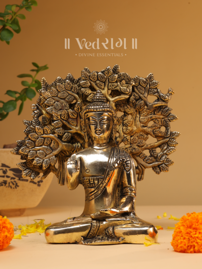 Brass Kalpavriksh Buddha | Sacred Wishing Tree with Meditating Buddha | Handcrafted Brass Showpiece for Home & Office Décor