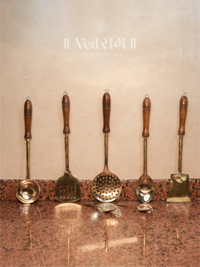 Brass Laddles - Set of 5 | Traditional Brass Cooking Spoons for Authentic Indian Cooking