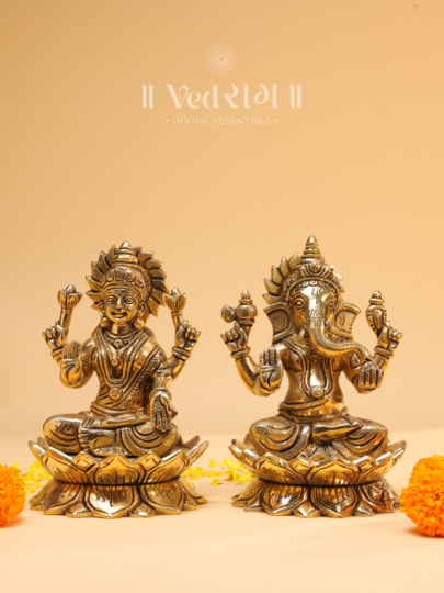 Brass Lakshmi Ganesh Idol | Auspicious Laxmi Ganesh Murti for Wealth & Prosperity | Home & Temple Decor