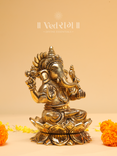 Brass Lakshmi Ganesh Idol | Auspicious Laxmi Ganesh Murti for Wealth & Prosperity | Home & Temple Decor
