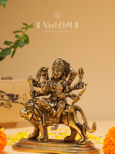 Brass Maa Shoolni Durga Idol | Divine Goddess Durga Statue for Protection & Power | Handcrafted Brass Murti for Home Temple & Décor