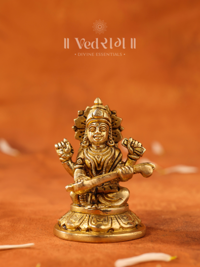 Brass Pustakadharini Statue | Goddess of Knowledge & Wisdom | Handcrafted Brass Idol for Learning & Arts | Perfect for Home, Office & Temple Décor