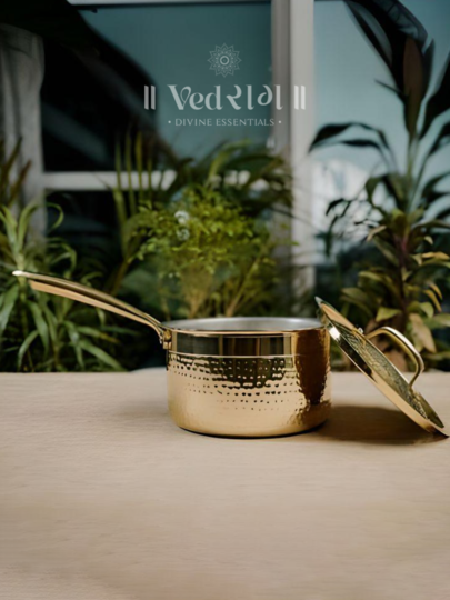 Brass Saucepan with Lid | Traditional Handcrafted Brass Cookware for Healthy Cooking | Durable & Elegant Design