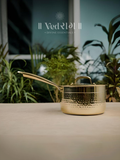 Brass Saucepan with Lid | Traditional Handcrafted Brass Cookware for Healthy Cooking | Durable & Elegant Design