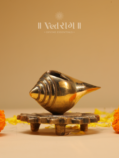 Brass Shankh Chowki | Sacred Conch Base for Pooja & Rituals | Handcrafted Brass Chowki for Home & Temple