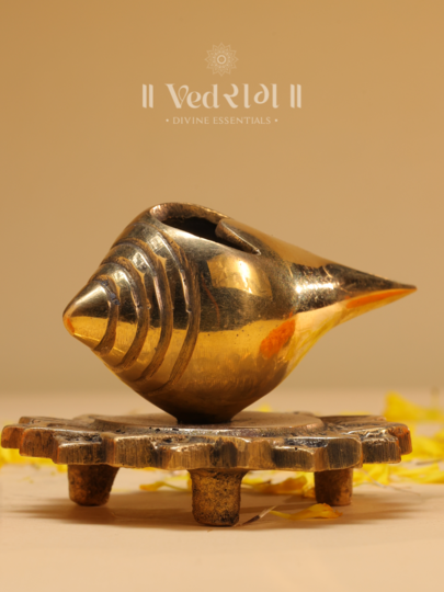 Brass Shankh Chowki | Sacred Conch Base for Pooja & Rituals | Handcrafted Brass Chowki for Home & Temple