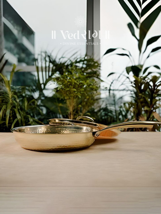 Brass Fry Pan with Lid | Traditional Handcrafted Brass Kadai | Healthy & Durable Cookware for Home & Kitchen
