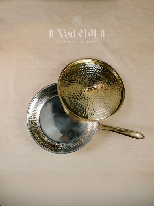 Brass Fry Pan with Lid | Traditional Handcrafted Brass Kadai | Healthy & Durable Cookware for Home & Kitchen