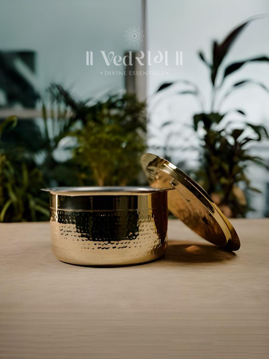 Brass Bhagona with Lid | Traditional Handcrafted Brass Cooking Pot | Durable & Elegant Cookware for Healthy Cooking