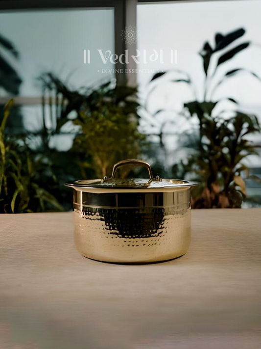 Brass Bhagona with Lid | Traditional Handcrafted Brass Cooking Pot | Durable & Elegant Cookware for Healthy Cooking