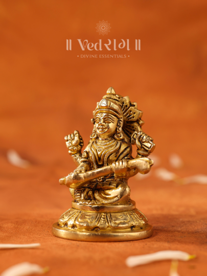 Brass Pustakadharini Statue | Goddess of Knowledge & Wisdom | Handcrafted Brass Idol for Learning & Arts | Perfect for Home, Office & Temple Décor