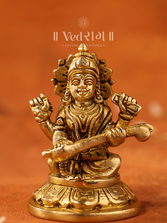 Brass Pustakadharini Statue | Goddess of Knowledge & Wisdom | Handcrafted Brass Idol for Learning & Arts | Perfect for Home, Office & Temple Décor