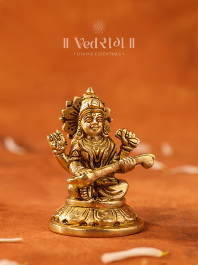 Brass Pustakadharini Statue | Goddess of Knowledge & Wisdom | Handcrafted Brass Idol for Learning & Arts | Perfect for Home, Office & Temple Décor