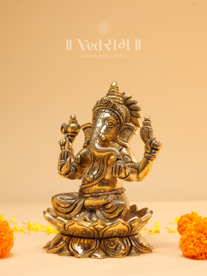 Brass Lakshmi Ganesh Idol | Auspicious Laxmi Ganesh Murti for Wealth & Prosperity | Home & Temple Decor