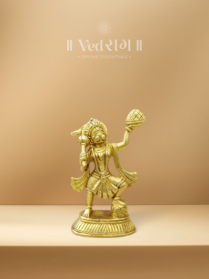 Brass Pahaad Hanuman Ji Idol | Hanuman with Mountain | Handcrafted Brass Murti for Strength, Devotion & Protection