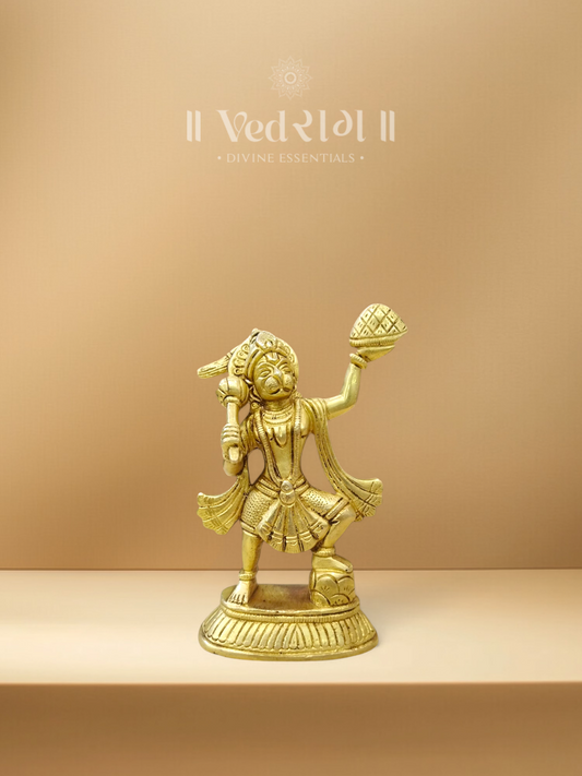Brass Pahaad Hanuman Ji Idol | Hanuman with Mountain | Handcrafted Brass Murti for Strength, Devotion & Protection