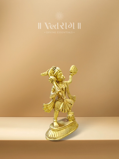 Brass Pahaad Hanuman Ji Idol | Hanuman with Mountain | Handcrafted Brass Murti for Strength, Devotion & Protection