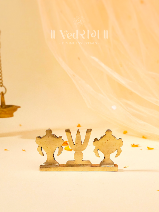 Brass Shankhu Chakra Tripund Stand | Sacred Symbol of Protection & Spirituality | Handcrafted Brass Stand for Home & Temple