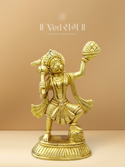 Brass Pahaad Hanuman Ji Idol | Hanuman with Mountain | Handcrafted Brass Murti for Strength, Devotion & Protection