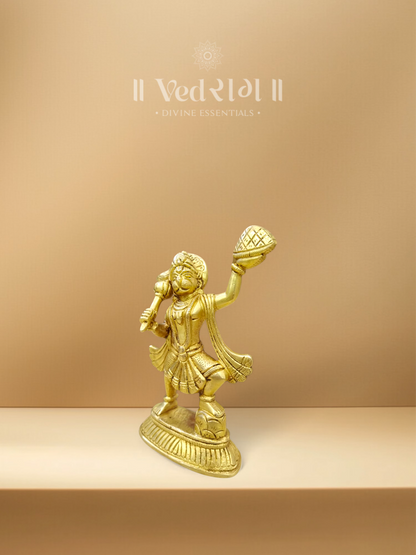 Brass Pahaad Hanuman Ji Idol | Hanuman with Mountain | Handcrafted Brass Murti for Strength, Devotion & Protection