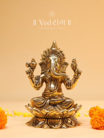 Brass Lakshmi Ganesh Idol | Auspicious Laxmi Ganesh Murti for Wealth & Prosperity | Home & Temple Decor