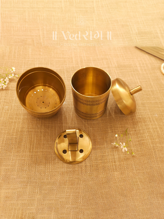 Brass Filter Coffee Set | Traditional South Indian Coffee Maker | Authentic Brass Coffee Dabara & Tumbler Set for Perfect Filter Coffee