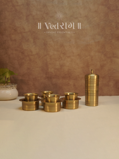 Brass Coffee Filter and Dabara Set | Traditional South Indian Filter Coffee Maker | Authentic Brass Coffee Brewer with Tumbler & Dabara for Rich Aroma