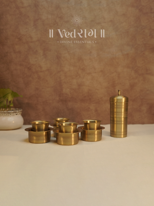 Brass Coffee Filter and Dabara Set | Traditional South Indian Filter Coffee Maker | Authentic Brass Coffee Brewer with Tumbler & Dabara for Rich Aroma