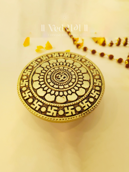 Brass Om Swastik Chowki | Auspicious Brass Pooja Chowki for Spiritual & Vastu Blessings | Decorative Temple Stand for Home & Mandir