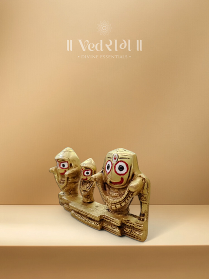 Brass Puri Jagannath, Balaram & Subhadra Idol | Handcrafted Sacred Brass Deities from Puri Temple | Divine Home & Puja Decor