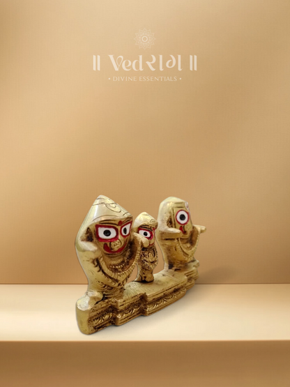 Brass Puri Jagannath, Balaram & Subhadra Idol | Handcrafted Sacred Brass Deities from Puri Temple | Divine Home & Puja Decor