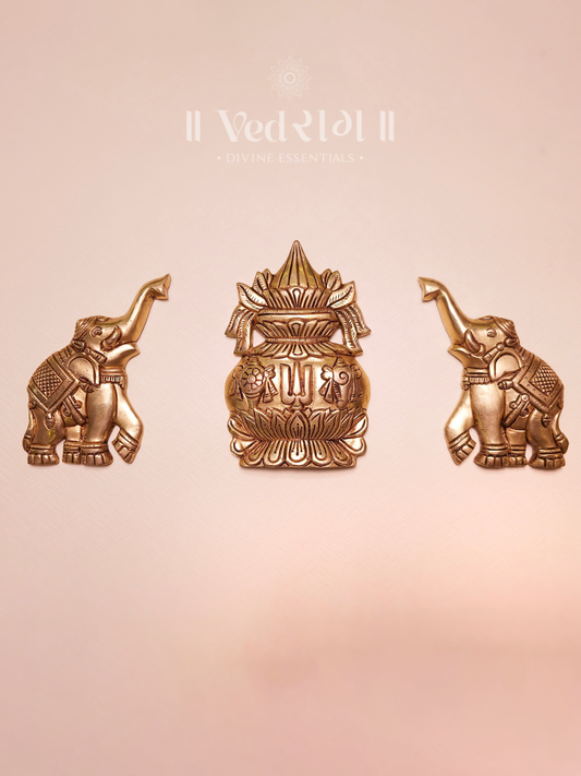 Brass Elephant Kalash Set | Ornate Brass Kalash with Elephant Design for Pooja & Home Décor | Traditional Indian Wedding & Temple Accessory
