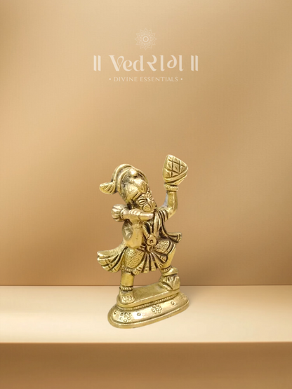 Brass Pingalaksha Hanuman Idol | Divine Brass Statue with Golden Eyes of Strength & Devotion | Handcrafted Hanuman Murti for Home Temple & Spiritual Décor