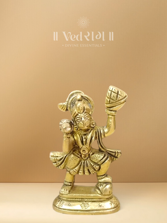 Brass Pingalaksha Hanuman Idol | Divine Brass Statue with Golden Eyes of Strength & Devotion | Handcrafted Hanuman Murti for Home Temple & Spiritual Décor