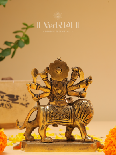 Brass Maa Shoolni Durga Idol | Divine Goddess Durga Statue for Protection & Power | Handcrafted Brass Murti for Home Temple & Décor