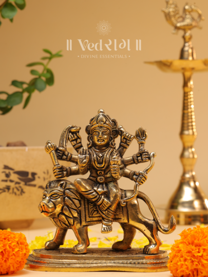 Brass Maa Shoolni Durga Idol | Divine Goddess Durga Statue for Protection & Power | Handcrafted Brass Murti for Home Temple & Décor