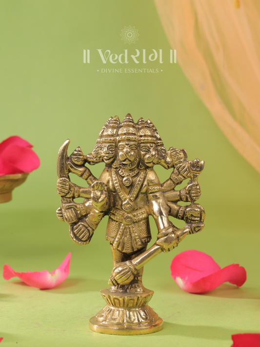 Brass Pancharupadhari Hanuman | Five-Form Hanuman Idol for Power & Protection | Handcrafted Brass Murti for Temple & Home
