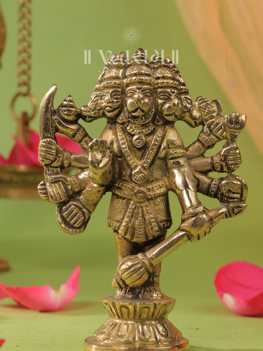 Brass Pancharupadhari Hanuman | Five-Form Hanuman Idol for Power & Protection | Handcrafted Brass Murti for Temple & Home
