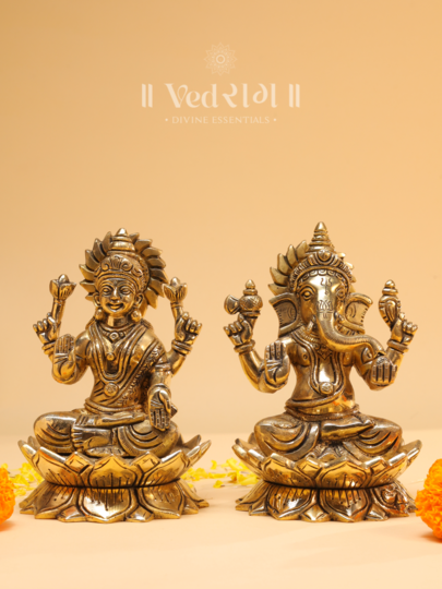 Brass Lakshmi Ganesh Idol | Auspicious Laxmi Ganesh Murti for Wealth & Prosperity | Home & Temple Decor