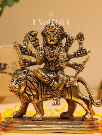 Brass Maa Shoolni Durga Idol | Divine Goddess Durga Statue for Protection & Power | Handcrafted Brass Murti for Home Temple & Décor