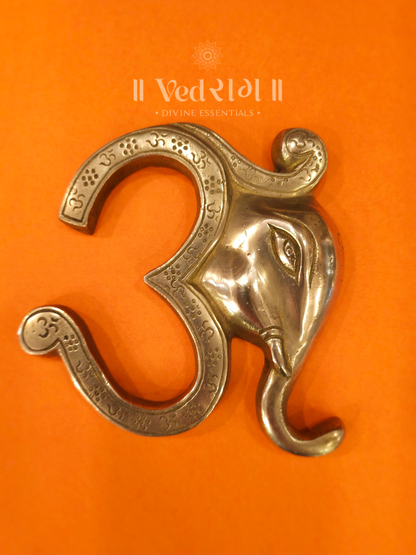 Brass Om Ganesha | Divine Lord Ganesha Idol with Sacred Om Symbol | Handcrafted Brass Statue for Home, Temple & Office Décor