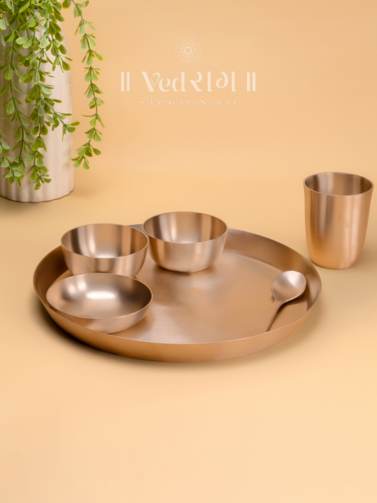 Kansa Thali Matt Finish | Handcrafted Ayurvedic Dinner Plate | Traditional Bronze Thali for Healthy Living
