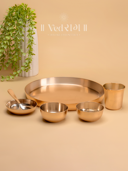 kansa Thali Glossy Finish | Handcrafted Ayurvedic Bronze Plate | Shiny Pure Kansa Dinner Thali