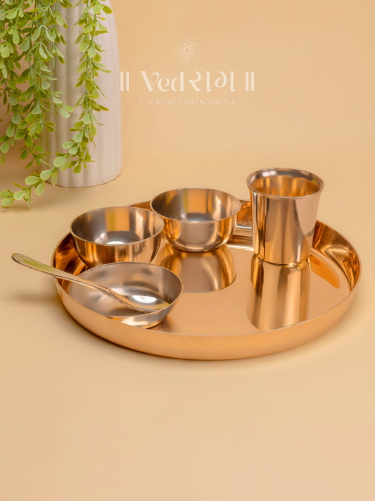 kansa Thali Glossy Finish | Handcrafted Ayurvedic Bronze Plate | Shiny Pure Kansa Dinner Thali