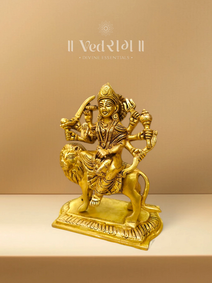 Brass Trinetra Durga Idol | Handcrafted Goddess Durga Statue | Symbol of Strength, Power & Protection